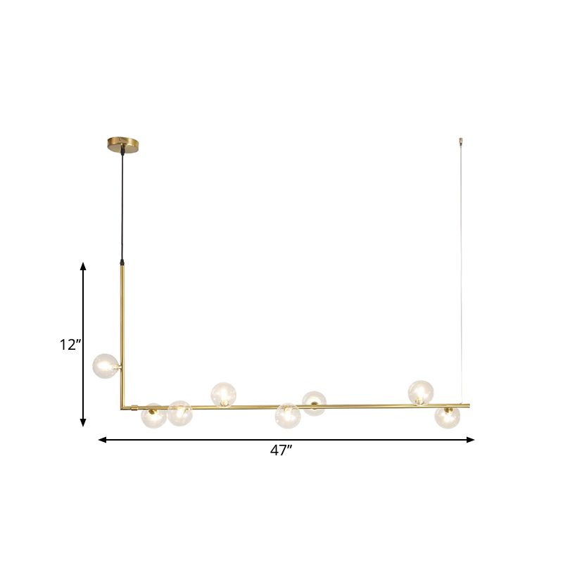 Contemporary Right Angle Linear Chandelier 6/8 Lights Glass Shade Island Light in Black/Gold