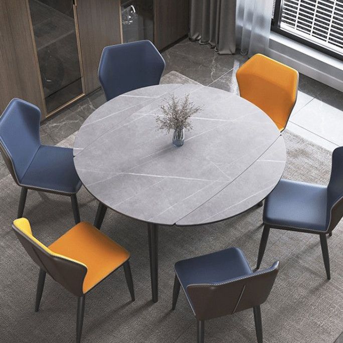 Round Stone Dining Table Modern Extendable Dining Table with 4 Legs in Matte Finish