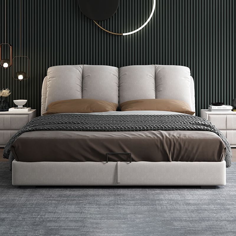 Scandinavian Wood Panel Bed with Faux Leather Rectangular Headboard