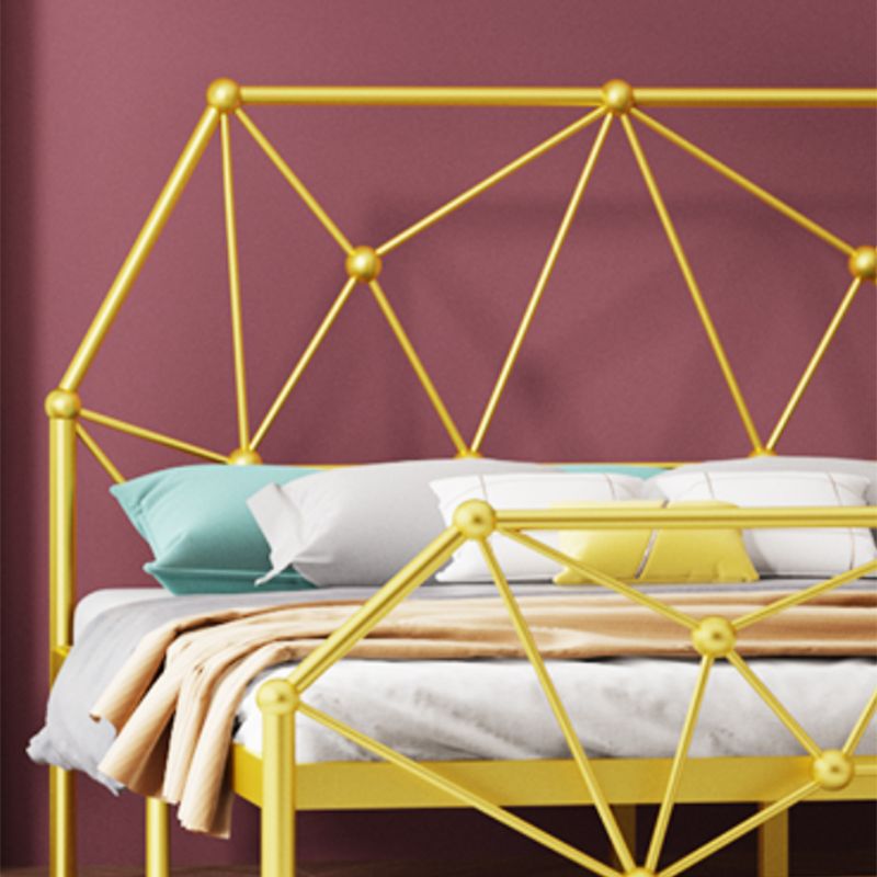 Modern Open-Frame Bed with Beveled Headboard and Iron Legs Bed