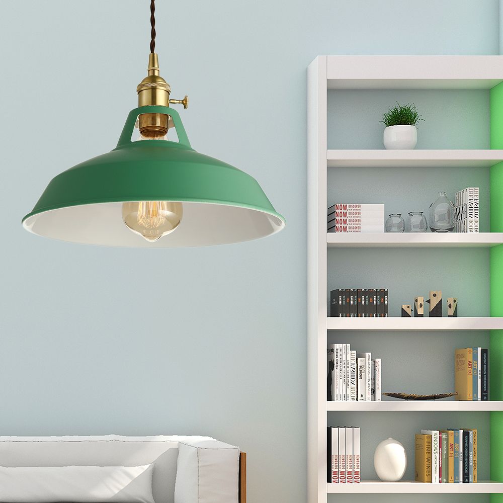 Green Barn Ceiling Light Industrial Stylish Metal 1 Light Living Room Pendant Lamp with Plug-In Cord