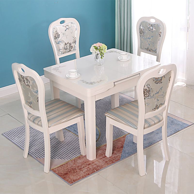 Contemporary Extendable Rectangular Glass Dining Table with 4 Legs