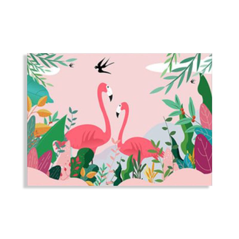 Flamingo and Plant Wall Art Tropical Textured Living Room Canvas Print in Pastel Color