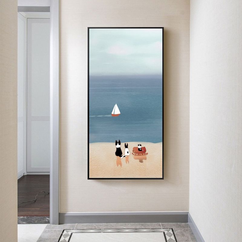 Illustration Pet Canvas Art Kids Style Beautiful Scenery Wall Decor in Pastel Color