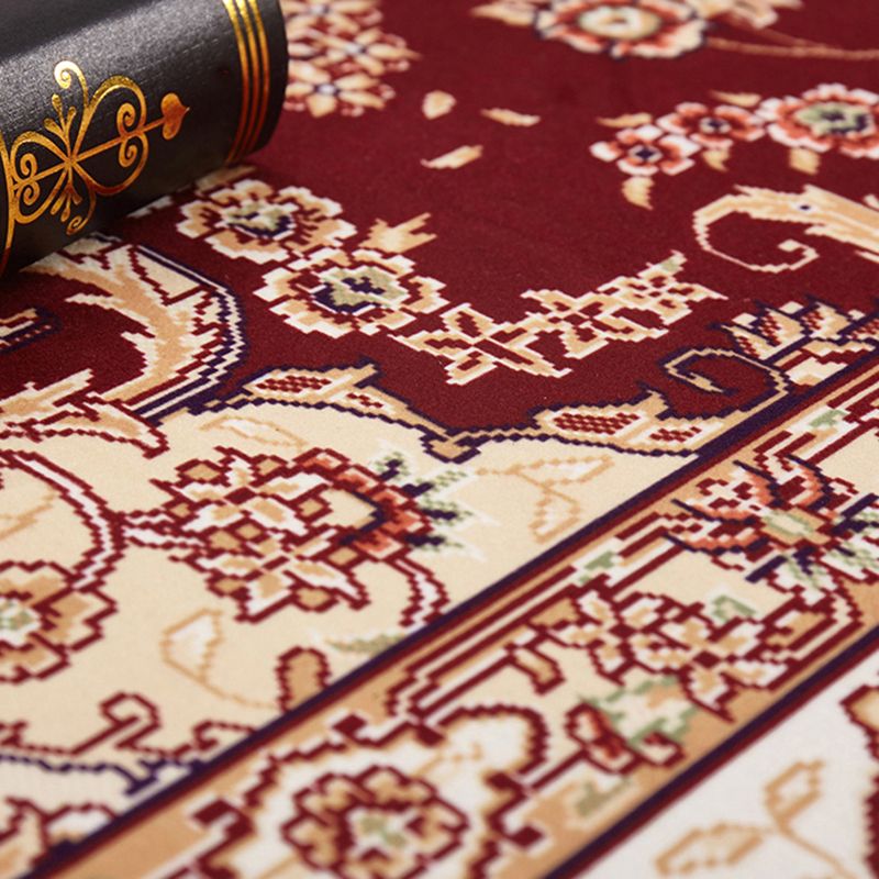 Red Graphic Rug Blending Contemporary Rug Washable Rug for Living Room