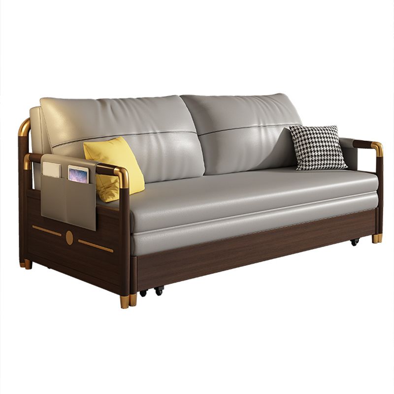 Contemporary Storage Sleeper Sofa Solid Wood Square Arm Sofa Bed