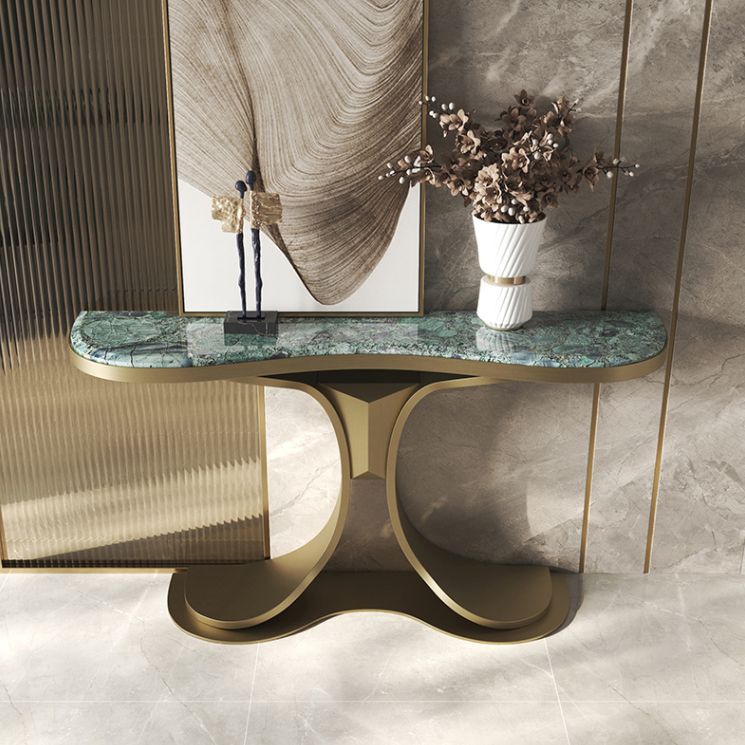 Glam Green Console Table Half Moon Console Sofa Table for Hall