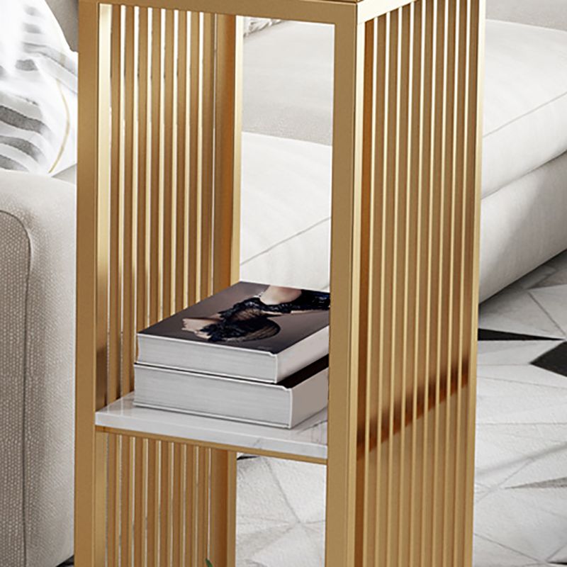 Gold Base Pub Table Faux Marble and White Bar Table with 2 Shelves