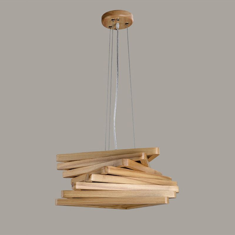 Stacking Triangles Solid Wood Hanging Light Modern Style Creative 1-Light Suspension Lamp for Coffee Shop Restaurant