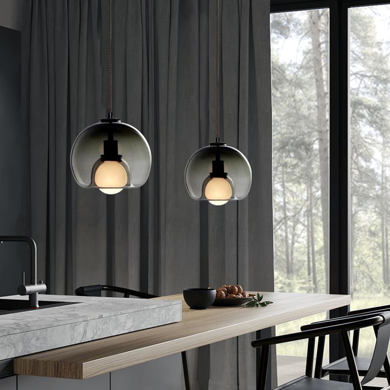 Modern Artistic Indoor Pendant Light Lacquered Iron Globe Hanging Lamp with Glass Shade