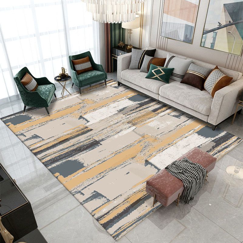 Yellow Graphic Rug Polyester Modern Area Rug Non-Slip Backing Rug for Living Room