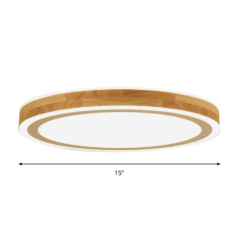 Lampe nordique à montage encastré à double anneau Halo, éclairage de plafond de couloir à LED en bois de 12 "/ 15" de diamètre en Beige