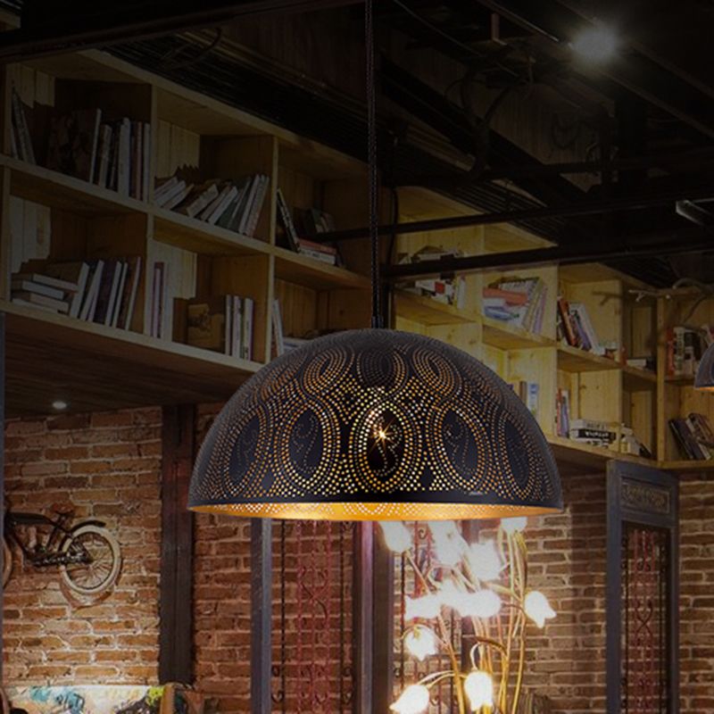 1-Licht-Kuppel Anhänger Arabische Arabische Stil Black Metall Hanging Deckenlampe mit Spot/Rhombus/Kreismuster