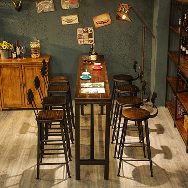 Brown Wood Top Counter Table Metal Black Legs Industrial Bar Table for Restaurant