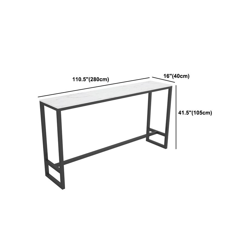 Rectangle Stone Bar Dining Table Modern Bar Table with Trestle Base in Black