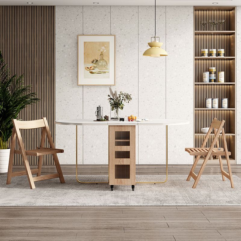 59"L Minimalist White Kitchen Dining Table Oval Shape Dining Table with Pedestal Base