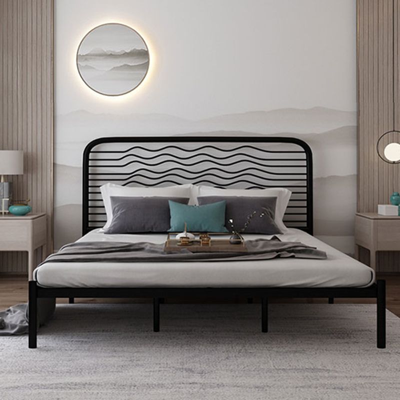 Glam Metallic Standard Bed, Beveled Open-Frame Headboard Bed Frame
