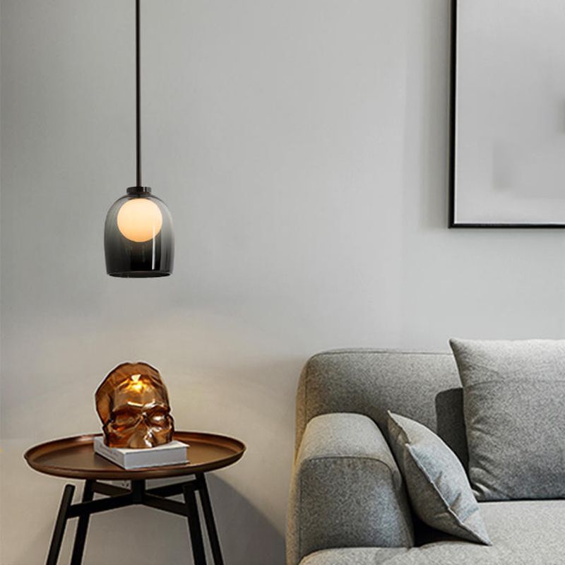 Glazen bel hanglamp in moderne beknopte stijl gelakte ijzeren hangende lamp voor slaapkamer