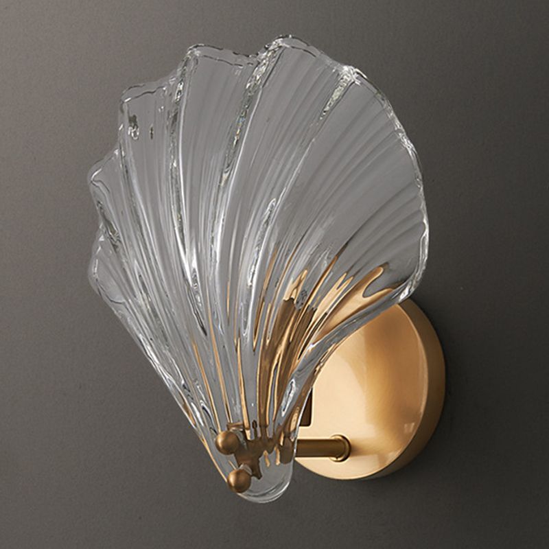 Solid Brass and Glass Wall Sconce 1 - Light Shell Shape Wall Light in Gold