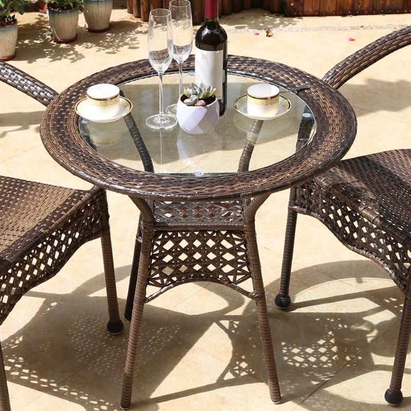Rattan and Glass Patio Table Industrial Water Resistant Bistro Table