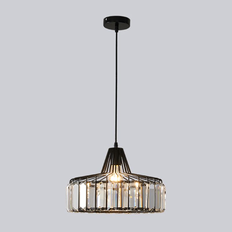 Crystal Drum Shape Hanging Lights Modern Style 1-Light Hanging Fixture for Living Room
