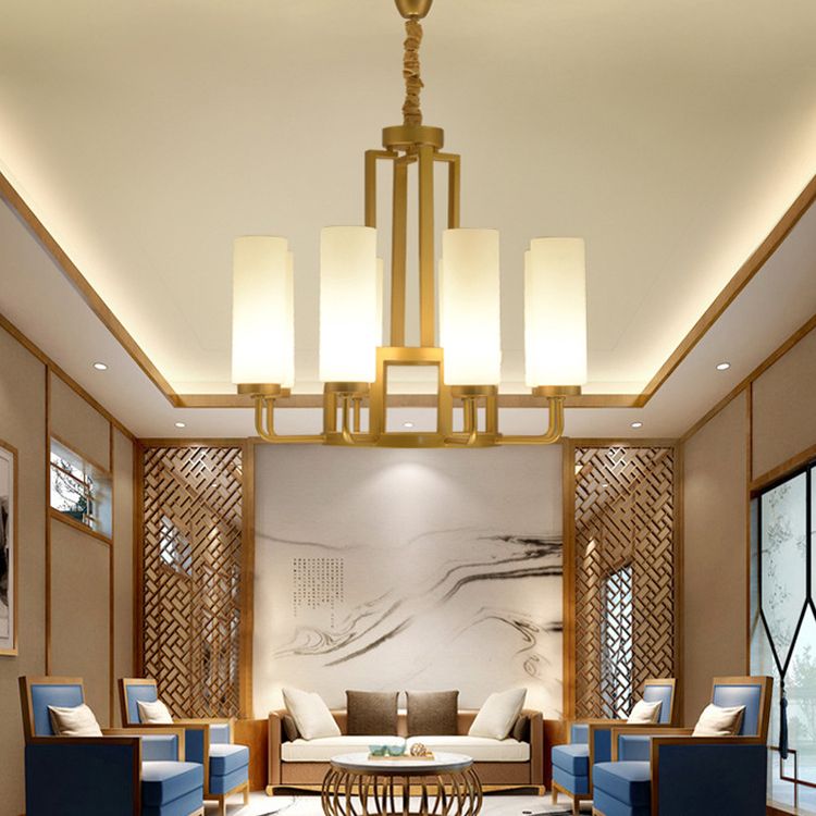 Modern Style Multi Lights Pendant Lighting Fixtures Milk Glass Cylinder Ceiling Chandelier