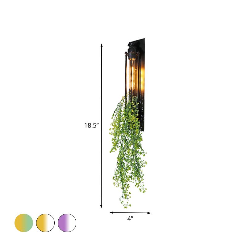 Tubular Cage Corridor Wall Lighting Farm Iron 1-Head Yellow and Green/White/Purple and White Wall Light Fixture with Artificial Flower
