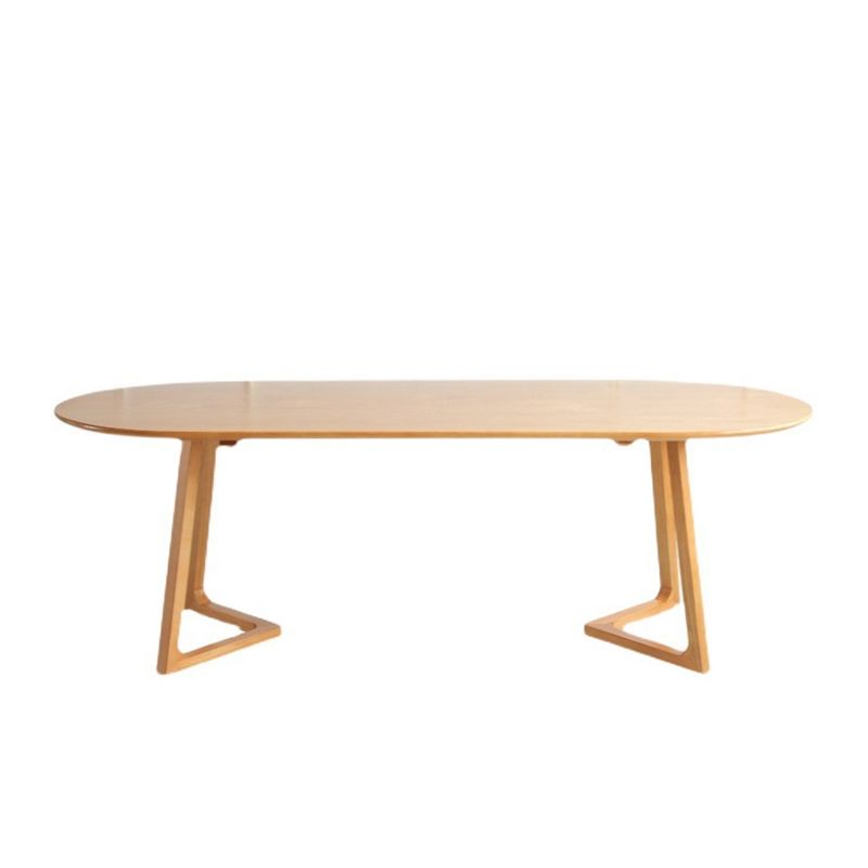 Modern Pine Wood Table for Restaurant Oval Table with Two Wood Pedestal