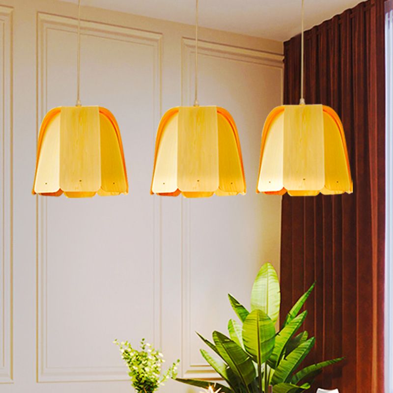 Luz de techo colgante de una cabeza colgante colgante de madera asiática en beige para bistro