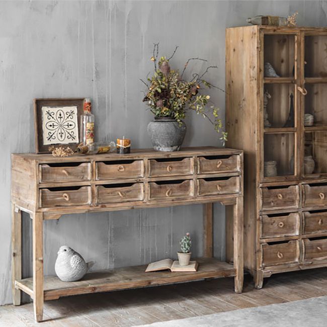 Industrial Distressed Wood Accent Cabinet in Brown with Drawers