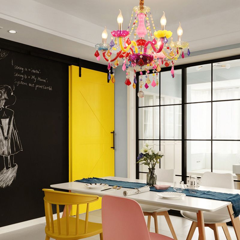 Colorful Candlestick Suspension Lighting Macaron Style Chandelier for Living Room