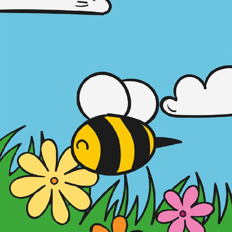 Extra Large Bee Mural Decal Cartoon Style Flower Wall Covering in Colorful, Stain Resistant
