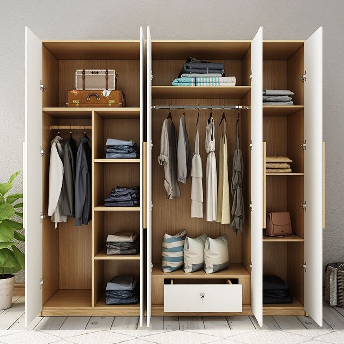 Contemporary White Storage Cabinet for Bedroom Manufactured Wood Hinged Door Cabinet