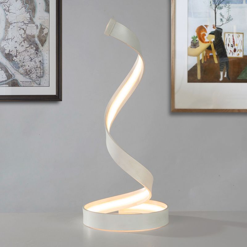 LED Living Room Desk Lamp Modernist White Task Lighting with Twisted Acrylic Shade