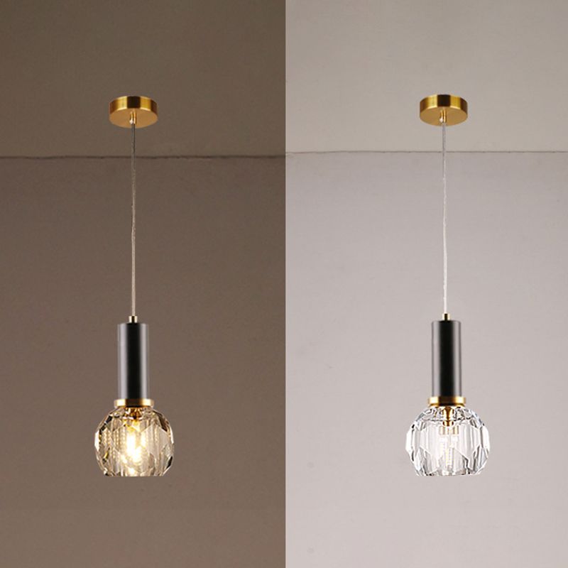 1-Licht-Schlafzimmer Decke Anhänger moderne Messing-Droplampe mit Kugelkristallschatten