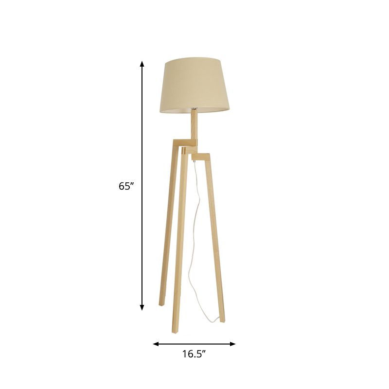 Novedad de estilo simple lámpara de una sola lámpara de madera con trípode con sombra de tela