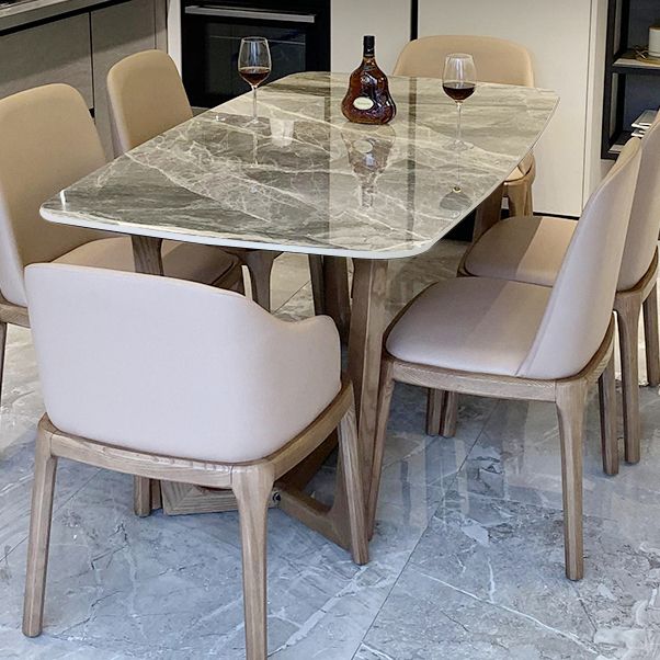 Mesa de comedor rectangular contemporánea de madera maciza mesa de piedra sinterizada para comedor para comedor