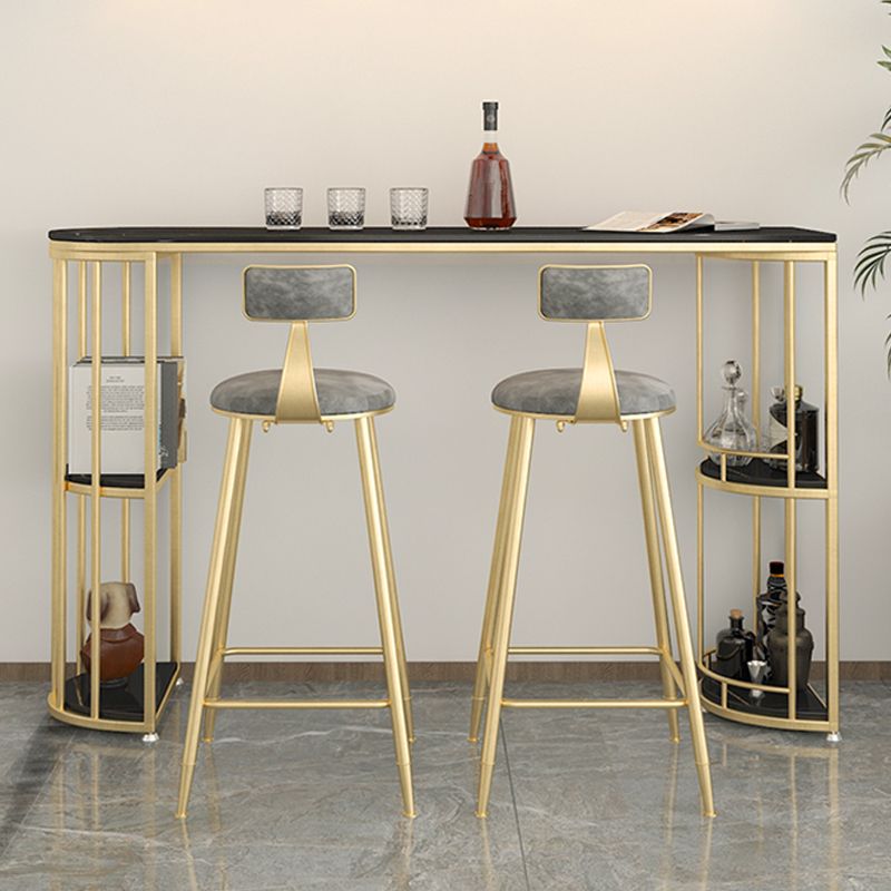 Indoor Oval Pub Dining Set 1/2/3 Pieces Stone and Metal Pub Set with Storage