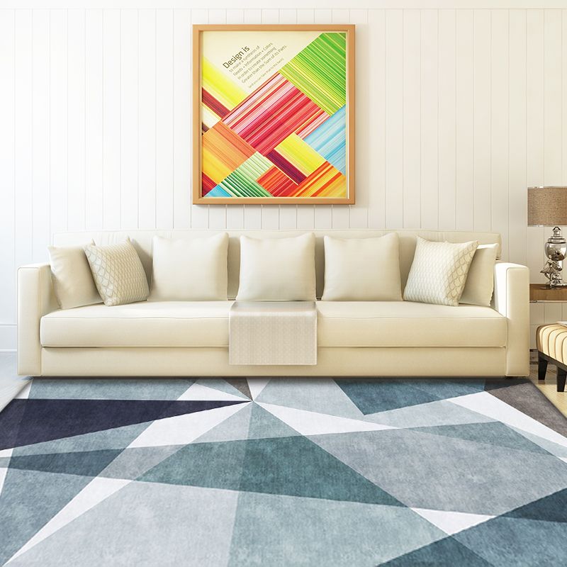 Casual Geometric Pattern Rug Blue Polyester Rug Washable Pet Friendly Non-Slip Area Rug for Living Room