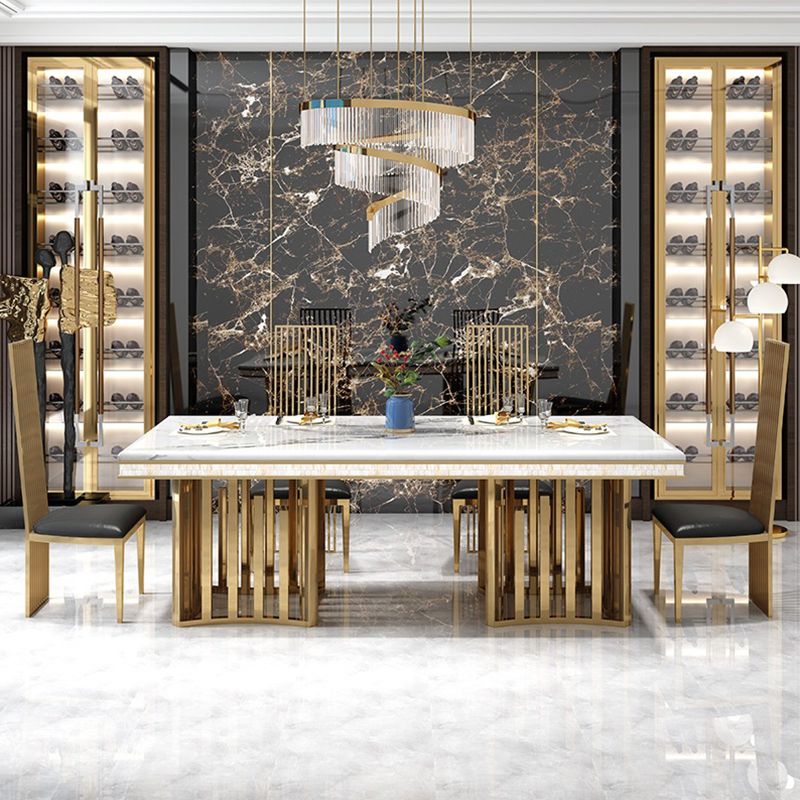 Glam Faux Marble Dining Table Dining Rectangle Table with Metal Legs for Home