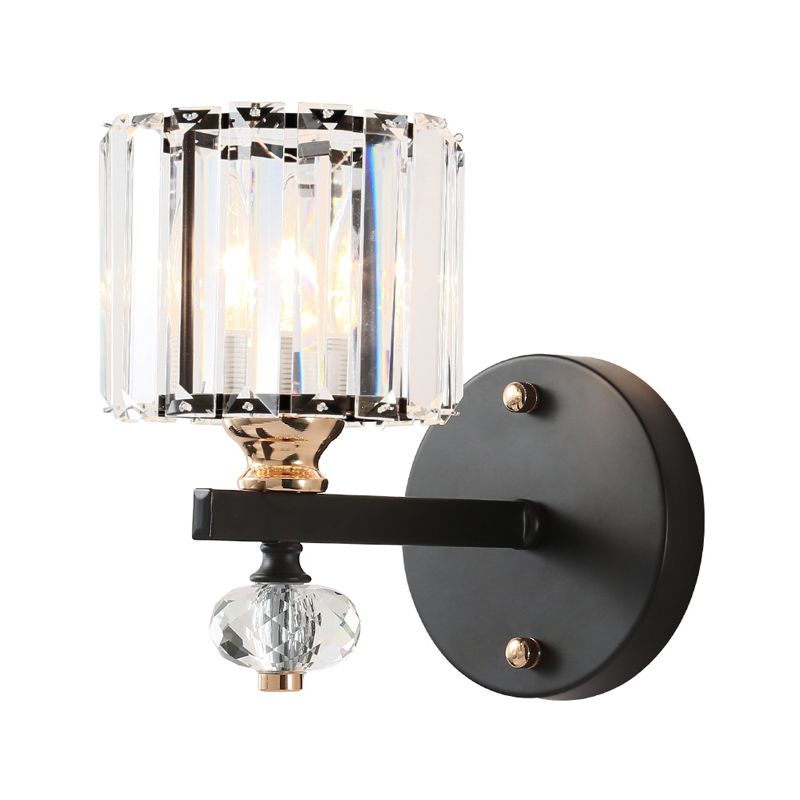 Crystal Drum Wall Light Modern 1 Light Flush Monte Wall Sconce in nero per soggiorno