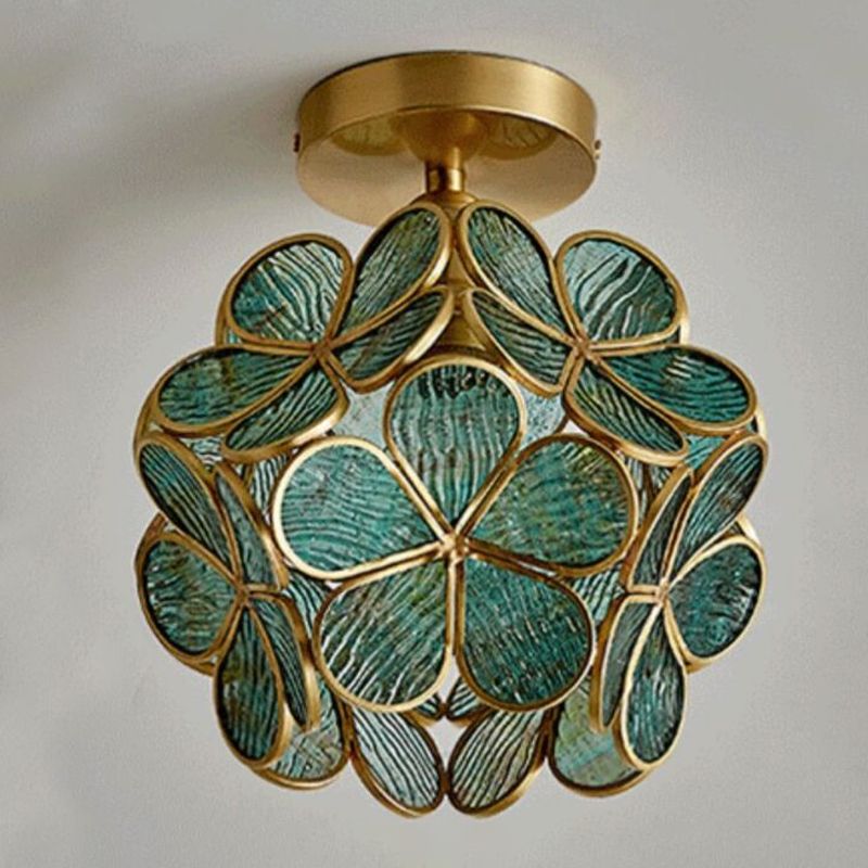 Colonial Style Copper Ceiling Light Geometric Metal Flush Mount Light Fixture