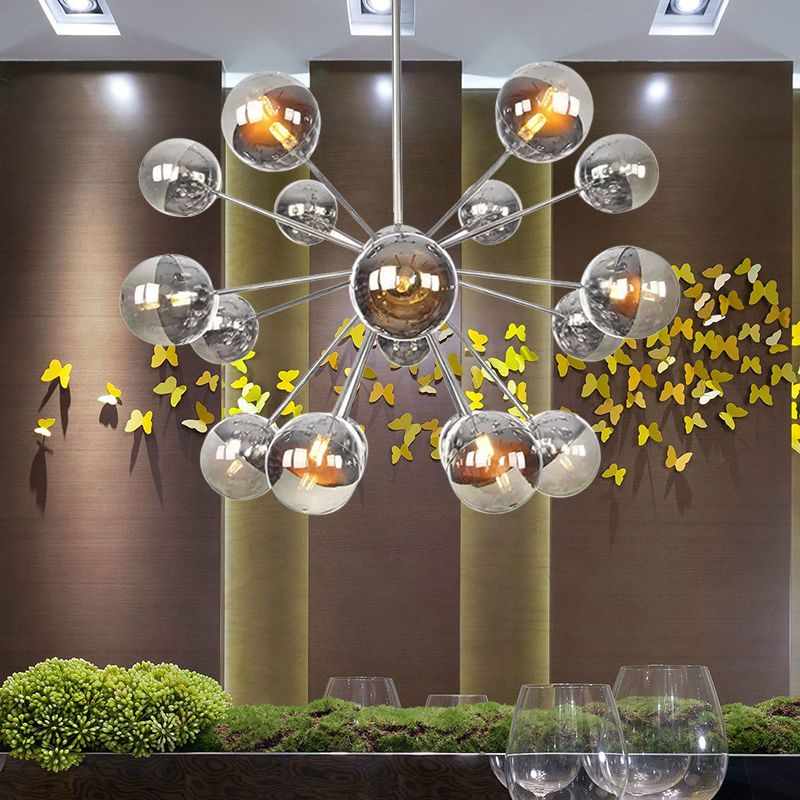 Semi-encastré Globe pour salle à manger, verre blanc/transparent/gris fumée, 9/12/15 lumières, luminaire semi-encastré contemporain en cuivre/chrome/or