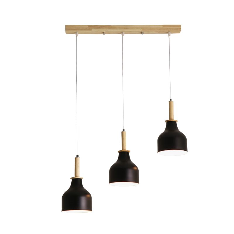 Finition blanche / noire Urne Cluster Pendant Modern Nordic 3 Heads Fer Hanging Light avec canopée linéaire