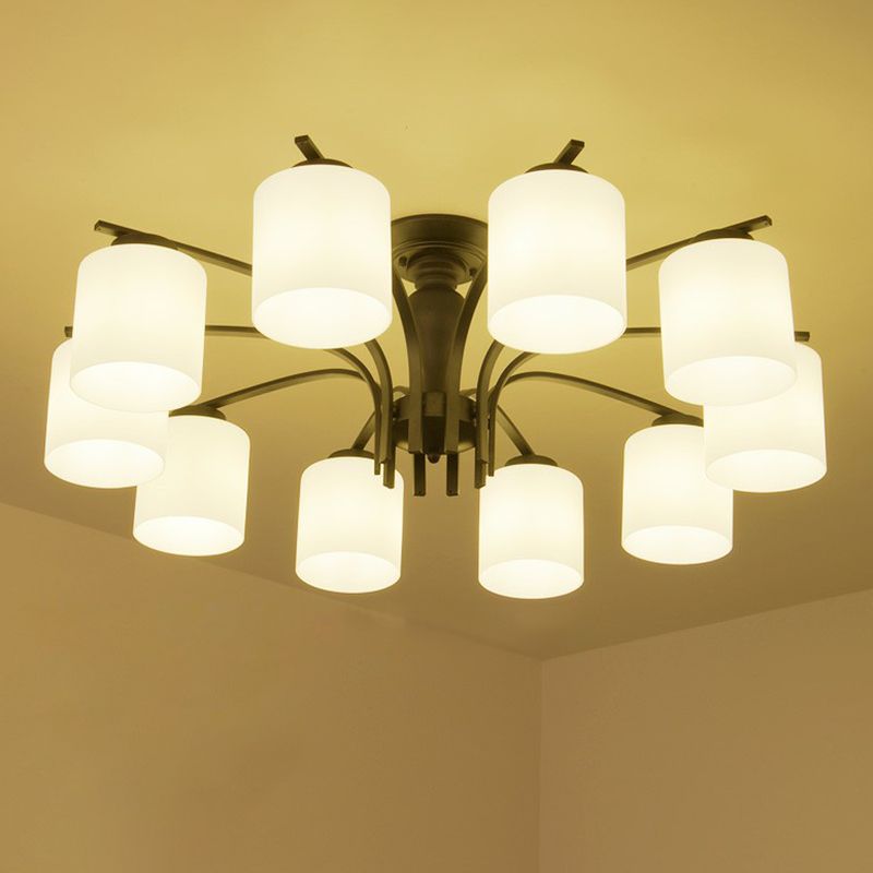 Metallic Ast -Form -Flush Mount Leichte Vintage Wohnzimmer halb Flush -Kraut mit Cremeglasschatten