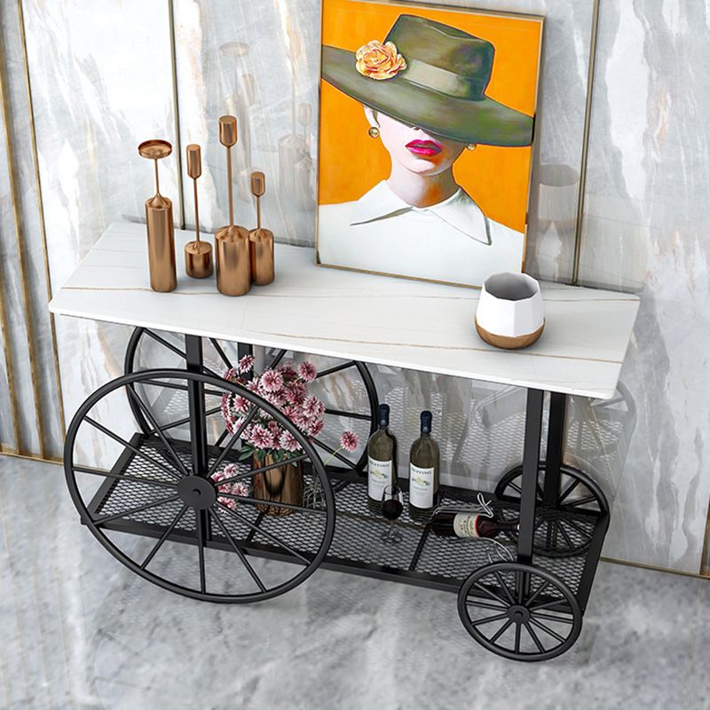 30.32" Tall Wheel Console Table Stone Accent Table with 2 Shelves