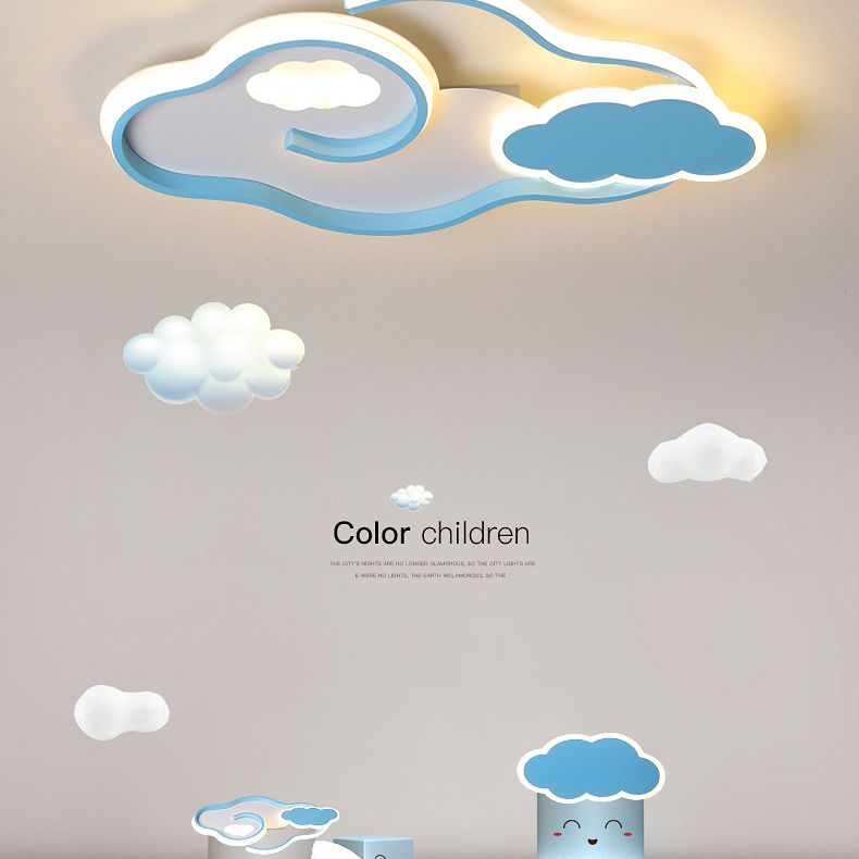 Cloud Kids Bedroom Ceiling Flush Mount Light Metal LED Contemporary Flush Mount Lamp in Blue