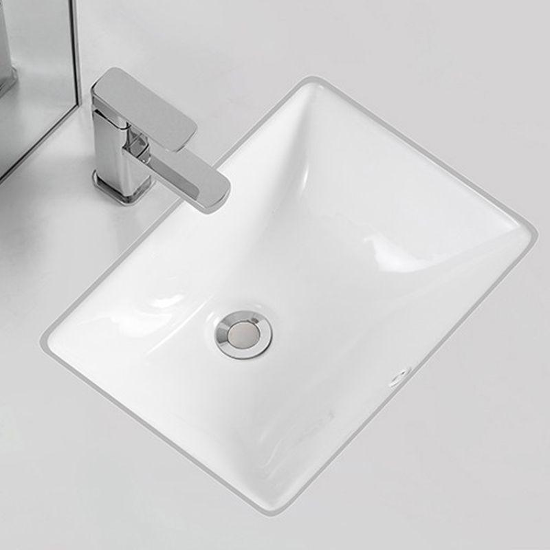 Traditional Undermount Vanity Sink Rectangular Porcelain with Pop-Up Drain Basin Sink