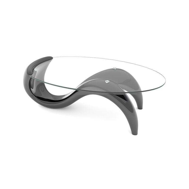 15.7"H Abstract Base Transparent Glass Round Table Top Coffee Table