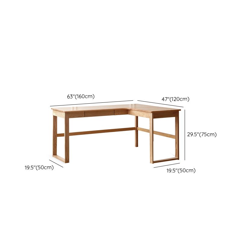 Oak L-shape Home Writing Desk Drawer Cable Management Computer Desk
